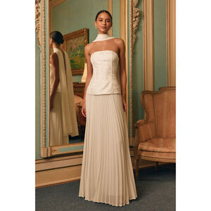 Lulus Eloise White Jacquard Pleated Maxi Dress And Scarf Set - Size M